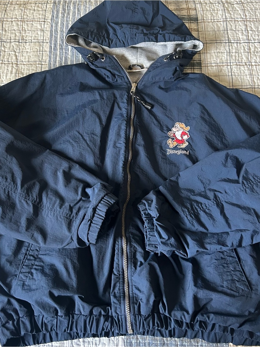 Vintage 90s Disneyland Grumpy Jacket XL - Navy/Grey Hooded Zip Up - EXCELLENT